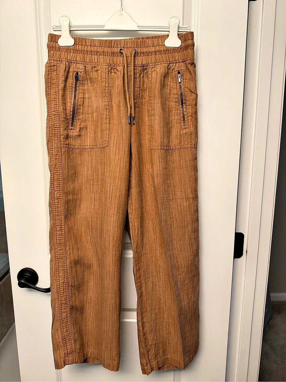 Athleta Cabo Linen Textured Wide Leg Pant in Rain Dance Sierra Beige Size 6